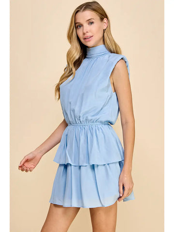 Ruffle Tiered Dress- POWDER BLUE