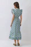 Floral Print Ruffle Sleeve Tiered Midi Dress