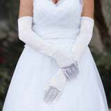 Women's High Satin Gloves: White