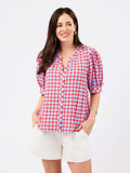 Elaine Top | Gingham Red + Blue: XS