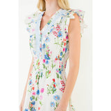 Ruffle Sleeves Floral Print Tiered Dress-THML