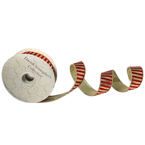 Metallic Gold Stripe Red Velvet Ribbon 1.5” x 10yd