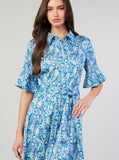 Bohemian Floral Printed Shirts Dress: Blue