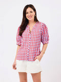 Elaine Top | Gingham Red + Blue: XS
