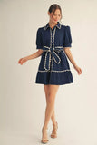 NAVY SCALLOP AND CREAM DRESS