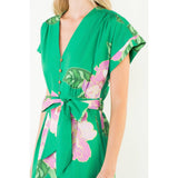 THML-Floral V-Neck Belt Midi Dress