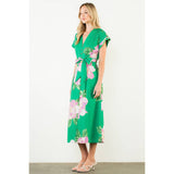 THML-Floral V-Neck Belt Midi Dress