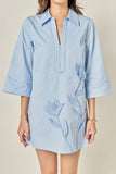 English Factory-Appliqued Mini Dress: POWDER BLUE
