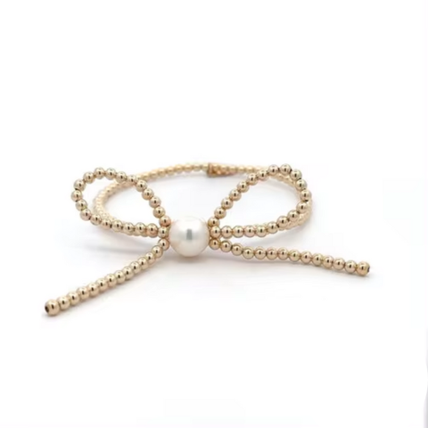 Farah Gold Beaded Stretch Bracelet ~ (2 sizes & 2 variants): 14k Gold Plated Brass 7 inch