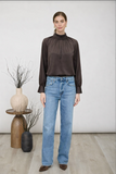TURTLE NECK LONG SLEEVE SILKY TOP- ZOE AND CLAIRE