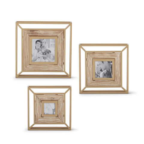 Gold Metal & Wood Modern Photo Frame 3 SIZES K & K 19120A
