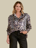Elan Button Down Top - Black Static