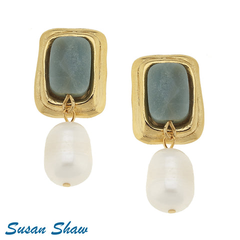 Amazonite/Gold Freshwater Pearl Earring