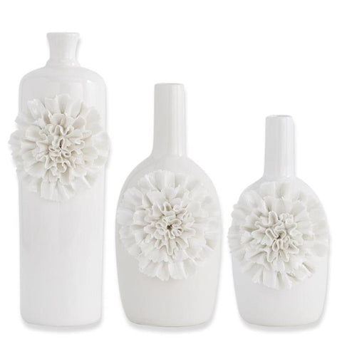 Carnation Embossed White Ceramic Vases In 3 Sizes