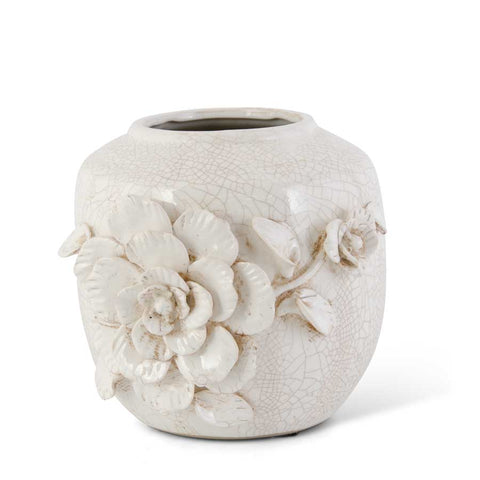 8" Cream Crackled  Roses Vase