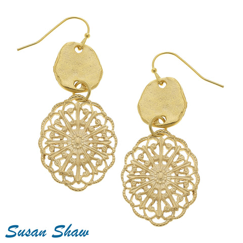 Handcast Gold And Filigree Earrings