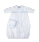 Boy's White/Blue Embroidered Dot Gown/Hat Set