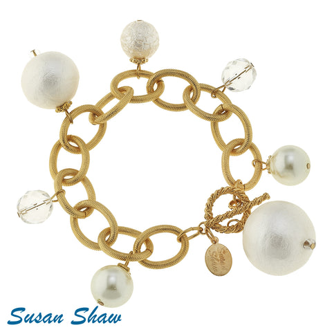 Cotton Pearl And Crystal Toggle Bracelet