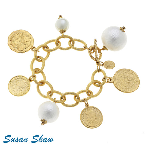 Handcast Gold Coin/Cotton Pearl Bracelet