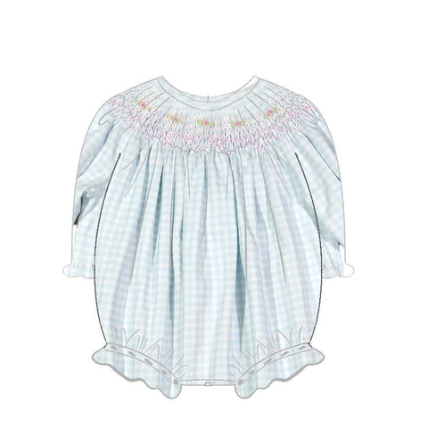 Lexie Blue Gingham Smocked Bubble