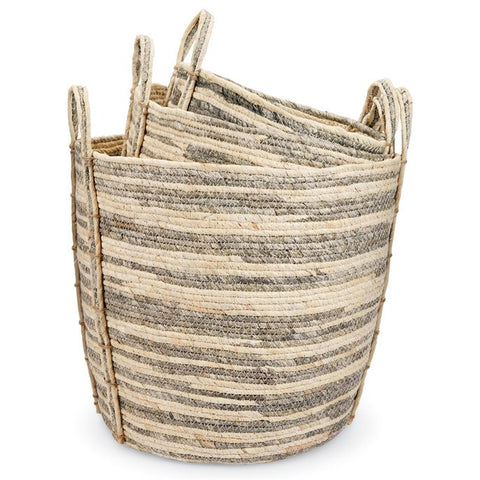 Gray Stripe Basket In Three Sizes
