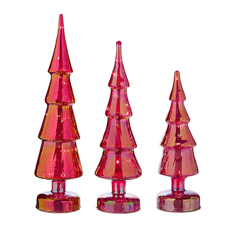 Red Iridescent Glass Trees