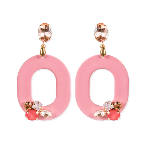 Rebecca Crystal Drop Earring-Pink
