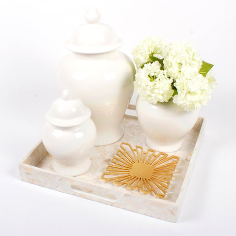 White Ceramic Ginger Jars In Three Sizes
