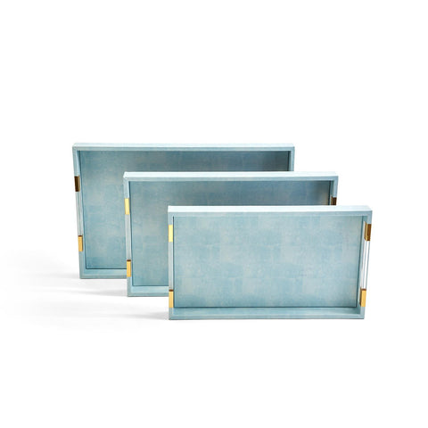 Aqua Leather Rectangle Tray W/Acrylic Handles-3 Sizes