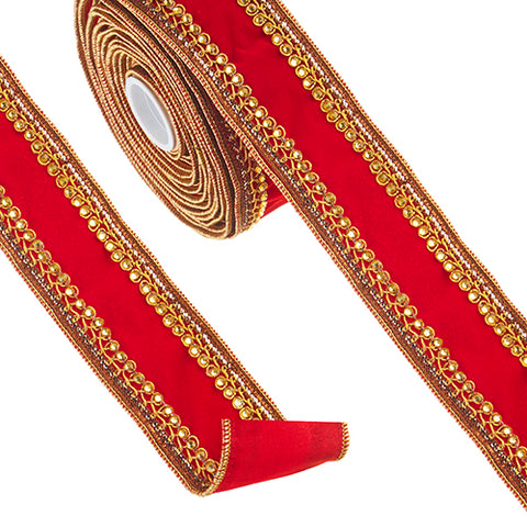 2.5" x 10 YDS Jeweled Red Velvet Ribbon
