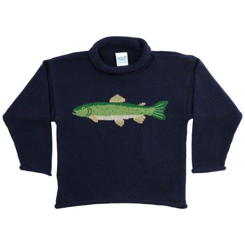 Navy Trout Roll Neck Sweater