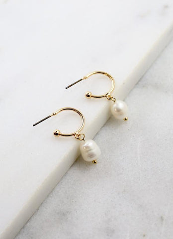 Gold Pearl Drop Huggie Earring