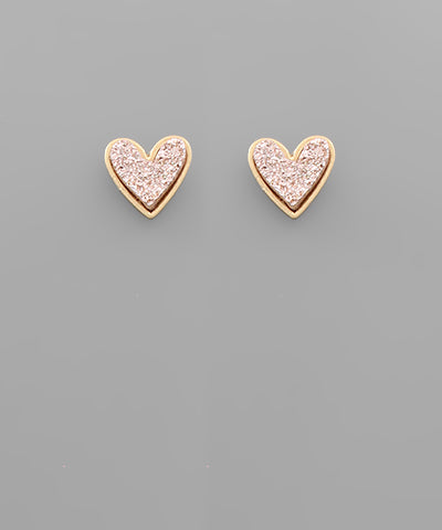 Rose Gold Druzy Heart Earrings