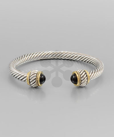 Jet/Rhodium Cable Bracelet