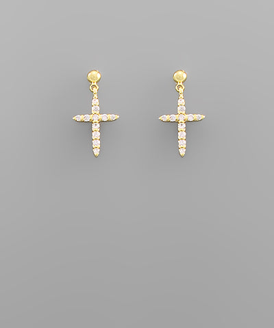 CZ Crystal Cross Dangle Earrings