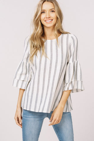 Striped Double Layer Top- Grey