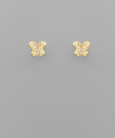 Gold CZ Butterfly Studs