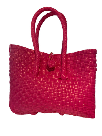 Hot Pink Waterproof Rattan Look Bag