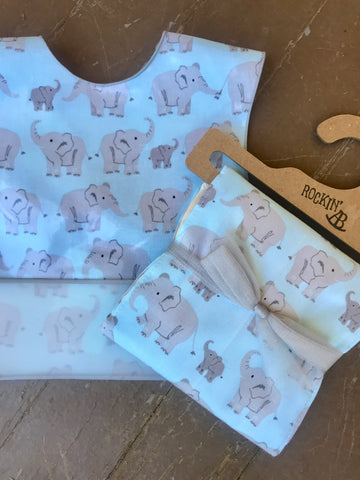 Baby Elephants Laminate Bib And Burp