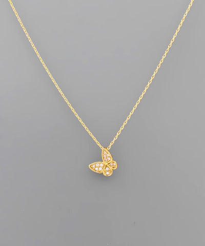 Gold Butterfly CZ Charm Necklace