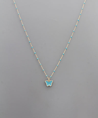 Turquoise Epoxy Butterfly Bead Necklace