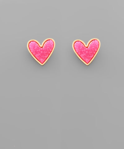 Neon Pink Druzy Heart Earrings