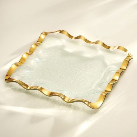 Annie Glass Gold Ruffle 15" Square Tray
