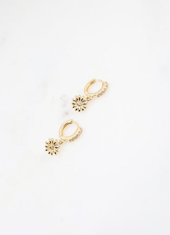 Gold CZ Daisy Huggie Earring