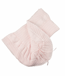 Feltman Pink Pointelle Knit Ruffle Blanket